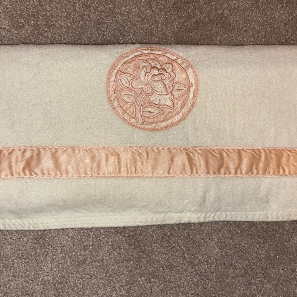 3 Embroidered Hand Towels: 30”x16” White w/Pink Trim: Vintage 1978